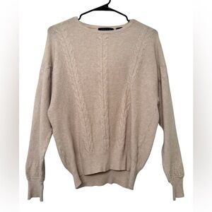 Tahari Cream Crew Neck Sweater with Ribbed Detailing